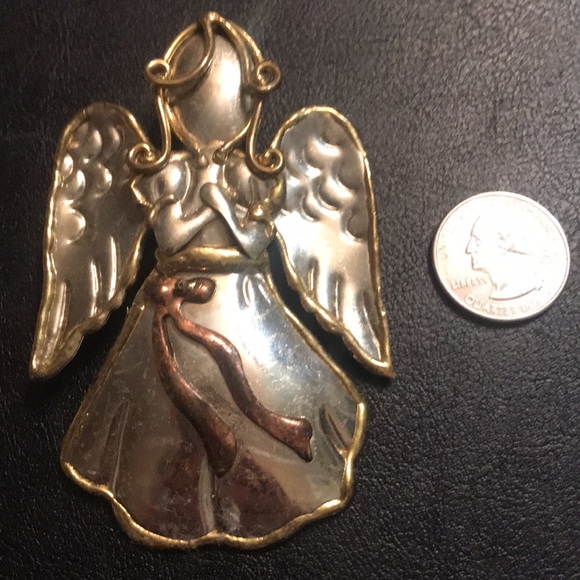 ANGEL mixed metal designer signed SJ brooch / pendant - Picture 4 of 7